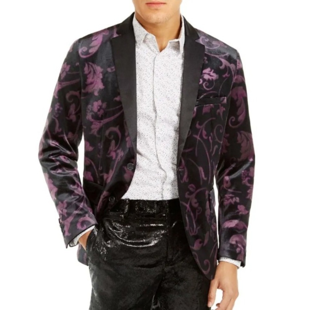 INC International Concepts Slim-Fit Men's Blazer Floral Velvet Purple M NWOT